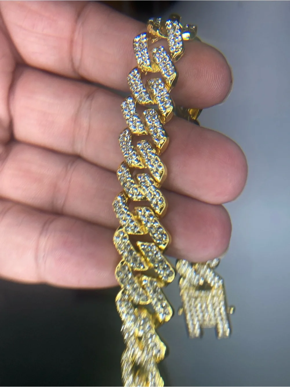 Stainless Steel Gold Cuban Link Bracelet with Pavé CZ Stones